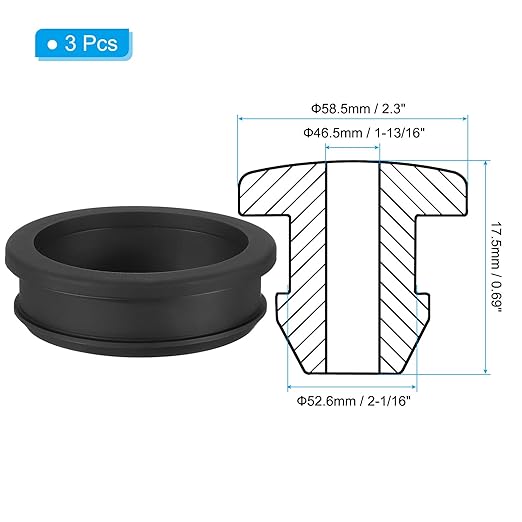 PATIKIL 52.6mm / 2-1/16 Inch Drill Hole,1-13/16 Inch ID Rubber Grommets, 3Pcs Top Hat Grommet for Wiring Eyelet Ring Gasket Automotive Firewall Cable Hole Plugs Wires Protection, Black
