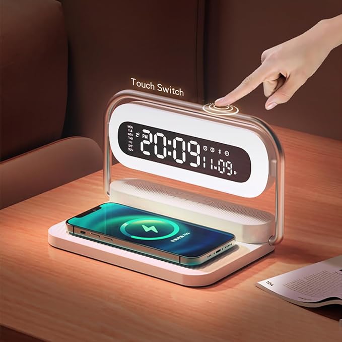 4-in-1 Multifunction Mobile Wireless Charger with Colorful Night Lights, Bluetooth Speaker, Digital Clock Alarm ; M11