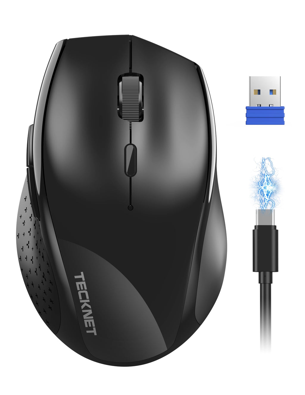 TECKNET Rechargeable Mouse,2.4 GHz Ergonomic Silent Mice with 6 Buttons