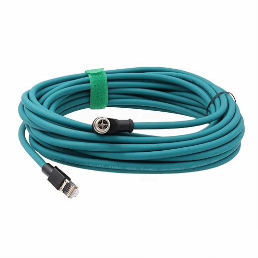 M12 GigE Ethernet 8 Pin X-Code RJ45 Cable CAT7e for Cognex Basler Baumer Sick Keyence Datalogic Microscan Vision Camera Sensor Reader, Right Angle 90-Degree (20m)