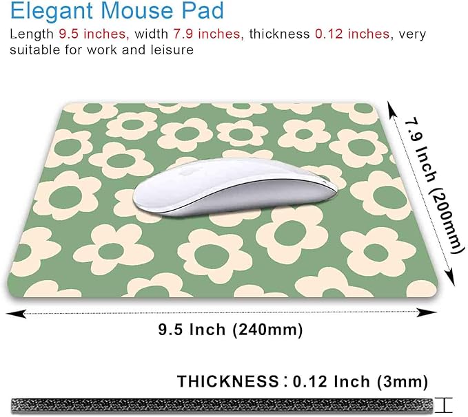IMAYONDIA Square Mouse Pad Cute, Vintage Green Flowers Mouse Pad, Non-Slip Rubber Base MousePad Small, Modern Art Design Mouse Pad, Decor Design Computer Mice Pad for Women Home Office, 9.5 x 7.9 Inch