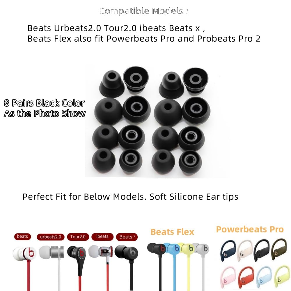 Aginkgo Replacement Ear Tips for Beats Urbeats2.0 Tour2.0 ibeats Beats x, Beats Flex Secure Fit for Powerbeats Pro Silicone Earbuds Washable Sweat-Resistant Noise Isolation 8 Pairs (Purple)