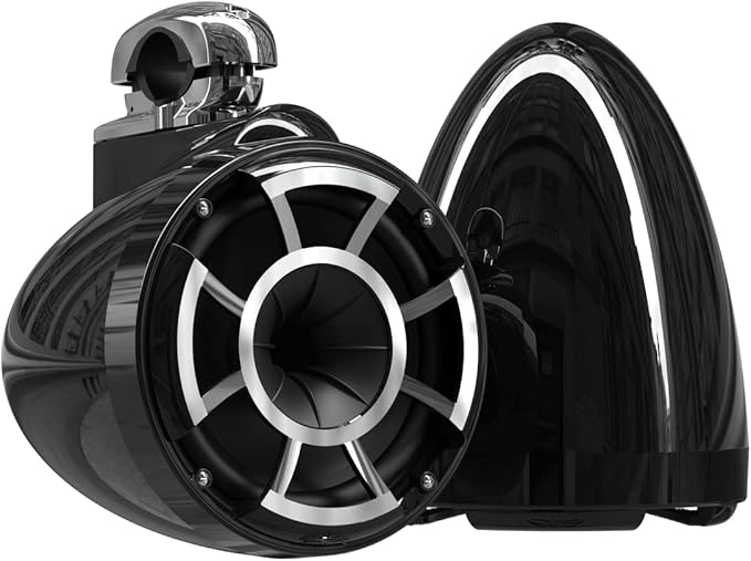 wet sounds Rev 8 Black V2 Revolution Series 8" Black Tower Speakers w/Fixed Clamp Mini