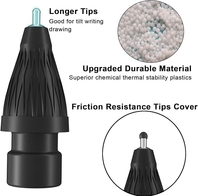 Upgraded Pencil Tips fits for Apple 2nd 1st Gen USB-C iPad Pro Pencil,No Wear Out Fine Point Apple Pen Tip &Noiseless Friction Nib Covers Set, Make iPencil 1 / Pencil 2 Work Like a Charm,Black