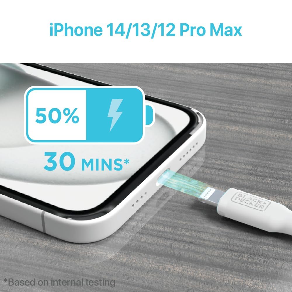 BLACK+DECKER Lightning to USB Cable - Fast Compatible iPhone Lightning Cable - Durable Braided iPhone Charger Cord - for Travel and Daily Use - Multiple Color + Length Options - 3ft
