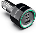WOTOBEUS 175W Car Charger Dual USB C Adapter: PD 100W & PPS 45W - Super Fast Charging for iPhone 15/14 Max, MacBook Air, iPad Pro, Samsung Galaxy S24/S23 Ultra, Pixel & More Type C Laptops, Grey