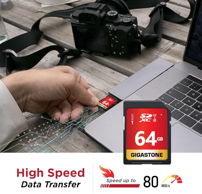 GIGASTONE 64GB SD Card 5-Pack UHS-I U1 Class 10 SDXC Memory Card High Speed Full HD Video Canon Olympus Digital Camera, with 5 Mini Cases