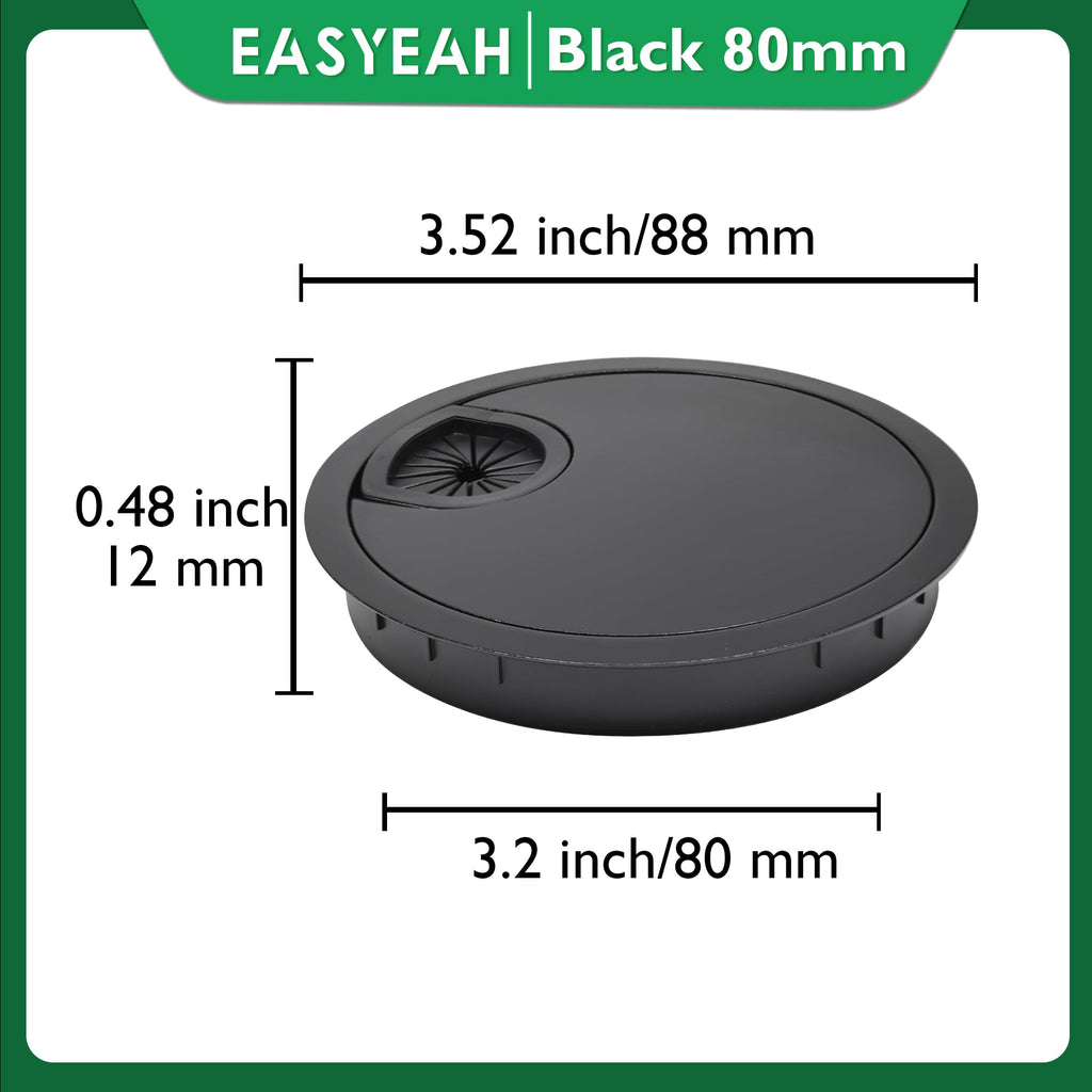 EASYEAH 1 Pcs Desk Grommet 3-1/8" / 80 mm, Zinc Alloy Desk Cord Hole Cover