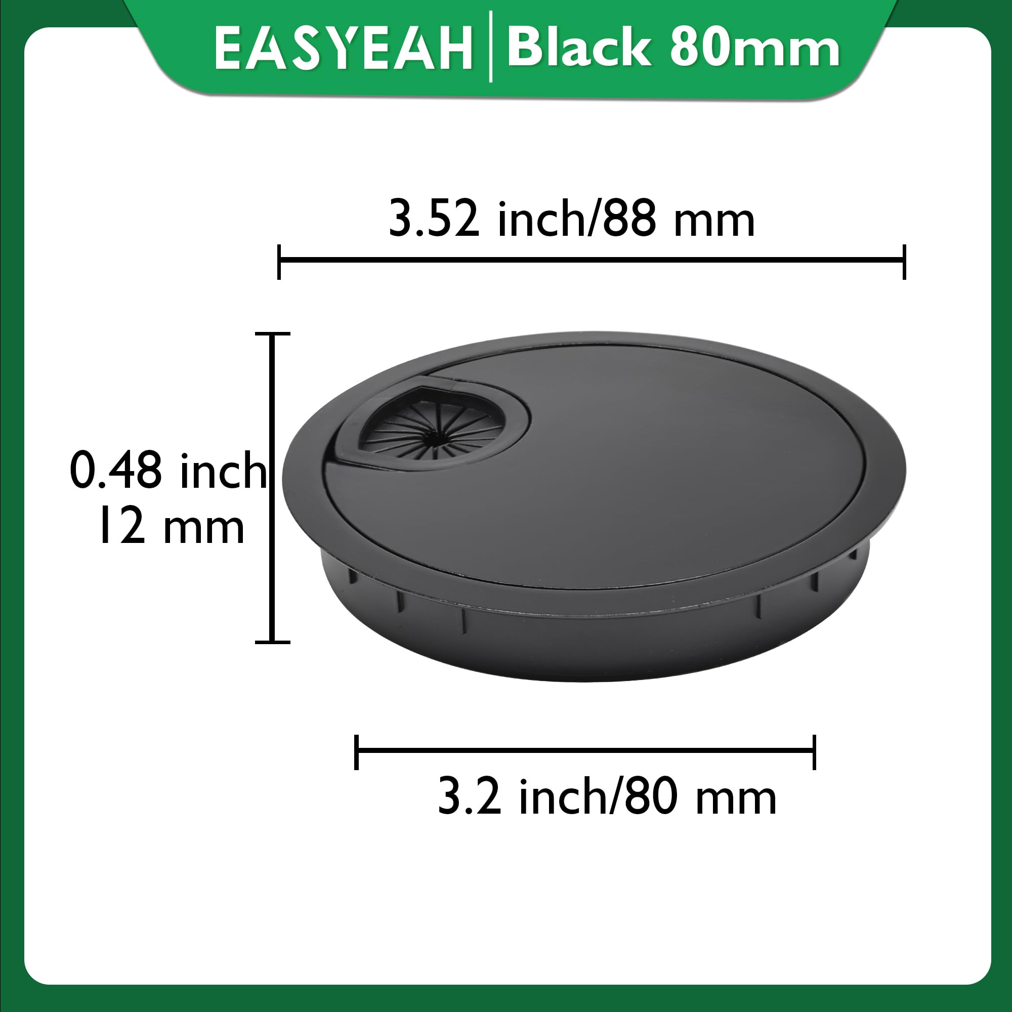 EASYEAH 1 Pcs Desk Grommet 3-1/8" / 80 mm, Zinc Alloy Desk Cord Hole Cover