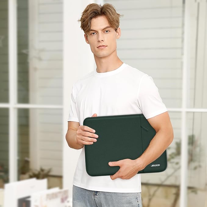 MOSISO Laptop Case 13.3 inch, 13-13.3 inch Laptop Sleeve Compatible with MacBook Air/Pro 13 / Pro 14, HP Dell ASUS Lenovo Notebook, Polyester Vertical Computer Sleeve Bag with Pocket, Midnight Green