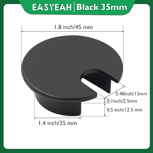 1 Pcs Desk Grommet 1-3/8" / 35 mm, Desk Cord Hole Cover, Cable Grommet Metal Zinc Alloy Materilal, Desk Hole Grommet for Home & Office Pc, Detachable Cable Cord Organizer-Flat Black