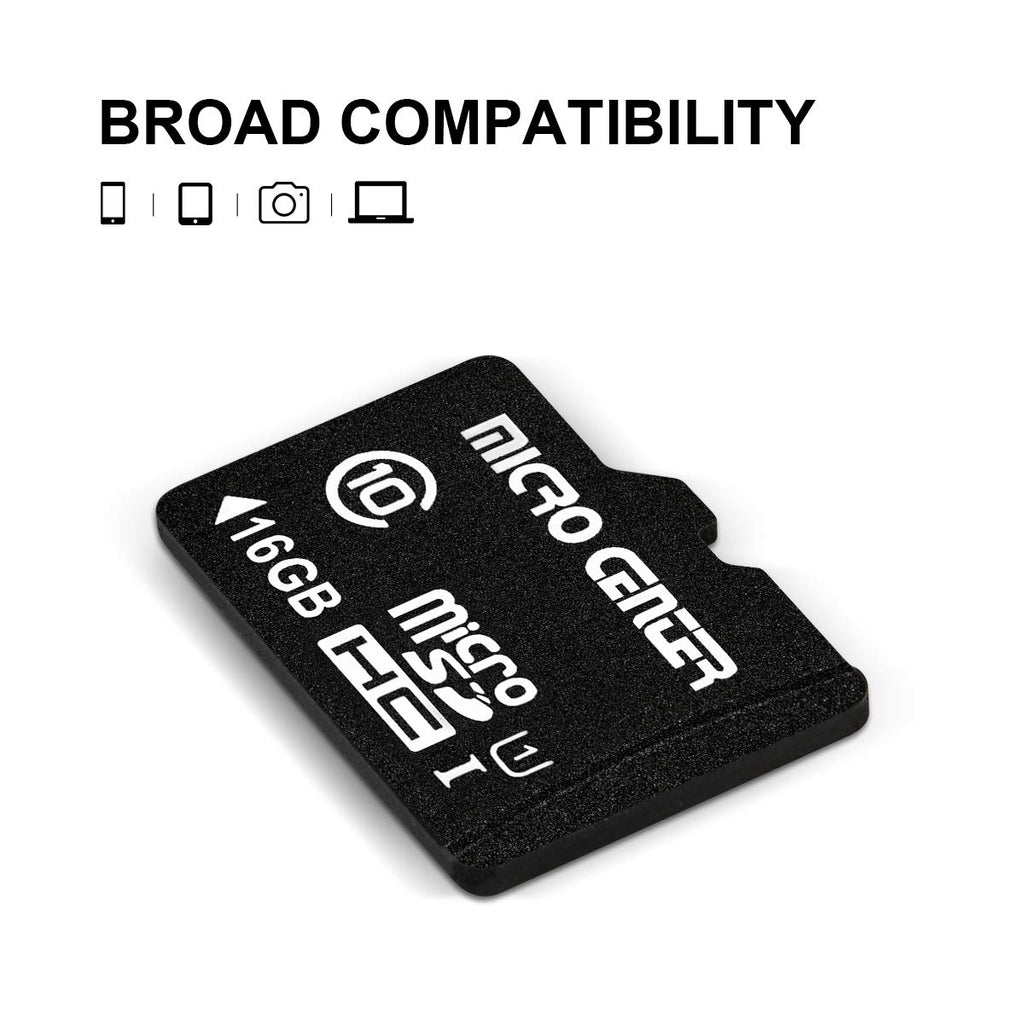 Micro Center 16GB Class 10 MicroSDHC Flash Memory Card with Adapter for Mobile Device Storage Phone, Tablet, Drone & Full HD Video Recording - 80MB/s UHS-I, C10, U1 (10 Pack)
