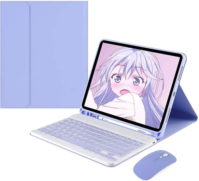 AnMengXinLing Keyboard Case for iPad Air 13 Inch (M3 2025/M2 2024)/Pro 12.9 6th/5th/4th Generation with Mouse Pencil Holder, Magnetically Detachable Keyboard Mouse, Purple