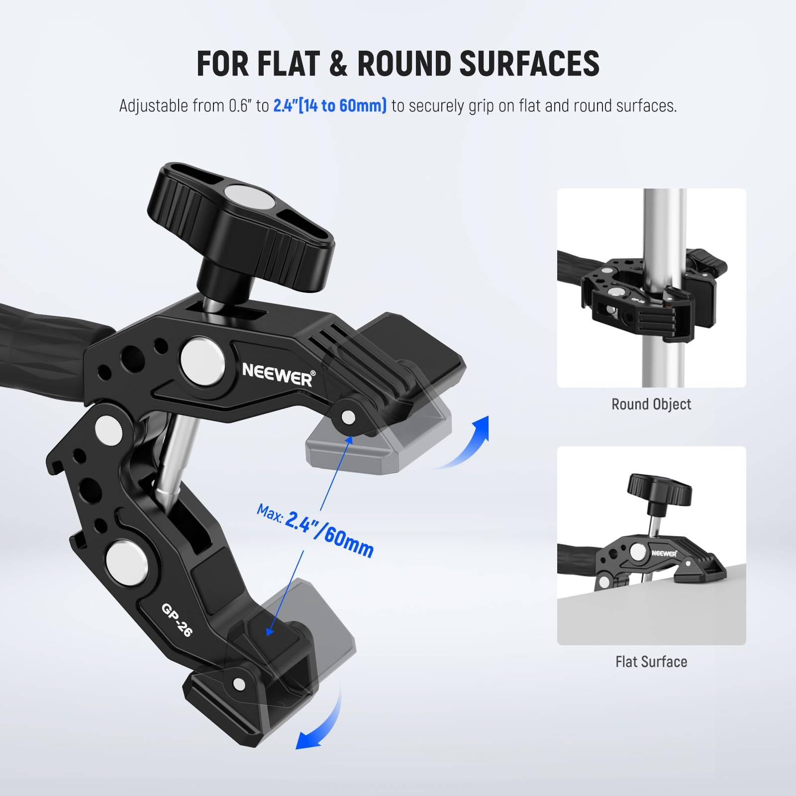 NEEWER Action Camera Mount Kit with Super Clamp, Soft Tube, Action Camera Adapter, Adjustable Holder for Flat/Round Surfaces, Compatible with GoPro Insta360 DJI Smartphone GP-26