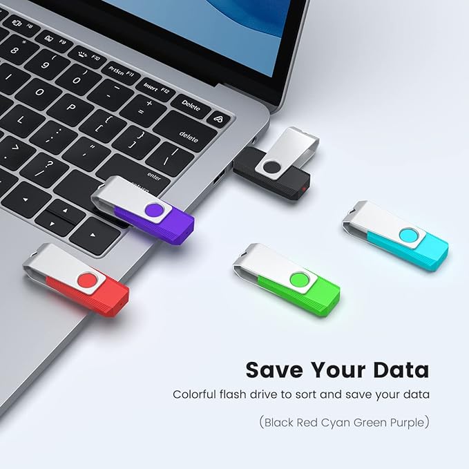 Aiibe 5 Pack 64GB Flash Drive USB Flash Drives 64GB Thumb Drive USB 2.0 Memory Stick USB Drive Zip Drive Jump Drive 64GB Multipack (64G, 5 Mixed Colors: Black Red Cyan Green Purple)