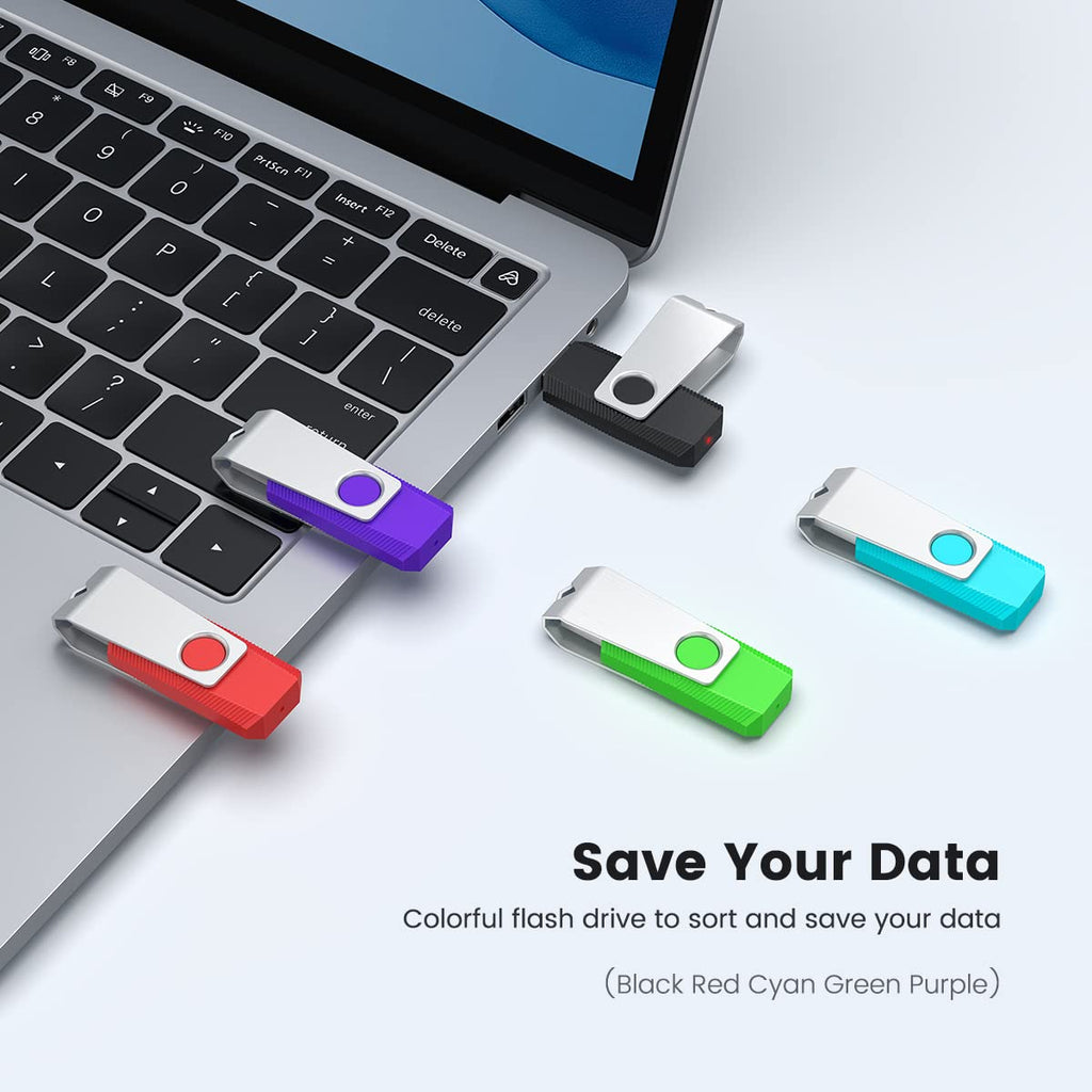 Aiibe 5 Pack 64GB Flash Drive USB Flash Drives 64GB Thumb Drive USB 2.0 Memory Stick USB Drives Jump Drive 64 GB Multipack (64G, 5 Mixed Colors: Black Red Cyan Green Purple)