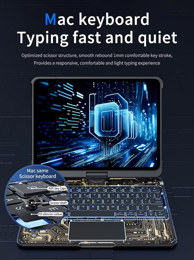 KARTICE Transparent 360 for iPad Keyboard case with Wireless Keyboard for iPad 7/8/9th 10.2 inch, Multi-Touch Trackpad, 7 Color Backlight, 360° Rotating Stand with Pencil Holder