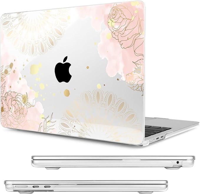 Compatible with MacBook Air 13.6 inch Case, M4 A3240/M3 A3113/M2 A2681 (Released 2025 to 2022), Hard Shell, Keyboard Cover, Screen Protector, Webcam Cover & Type-C Adapter, Vector Flower2