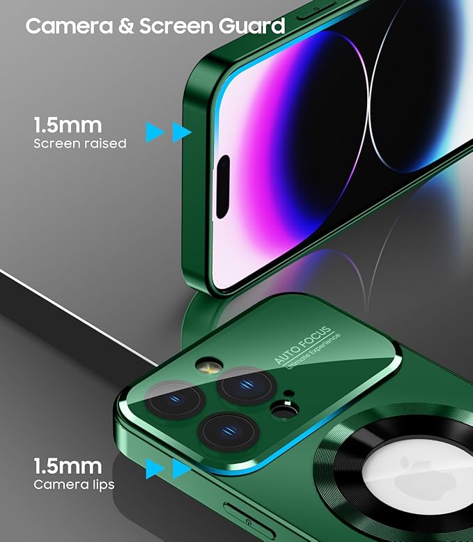 Magnetic for iPhone 14 Pro Max Case, Compatible with MagSafe, Built-in Camera Lens Protector, Logo View, Military Grade Drop Proof Phone Case Cover, Green