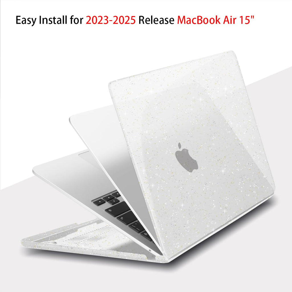 Teryeefi Compatible with MacBook Air 15 inch Case M4 M3 M2 Chip 2025 2024 2023 Release A3241 A3114 A2941 Model with Keyboard Cover + Type C Adapter for Air 15.3 Transparent Case, Glitter Clear