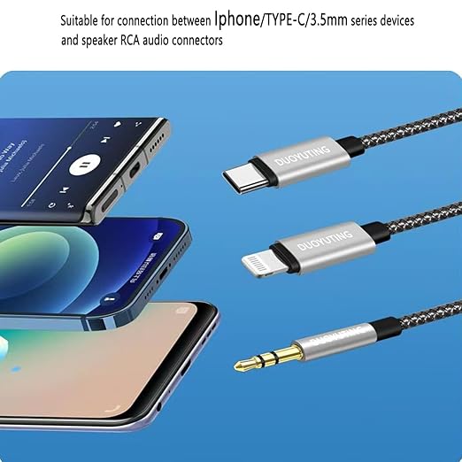 3 in 1 Audio Cable, iOS Phone/3.5mm AUX/USB C to 2 RCA,Stereo Audio Adapter for iPhone/Type C Phone/AUX to Amplifier/Sound Box & Home Theater etc.4.2FT