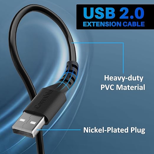3 Pack USB Extension Cable 2 FT, Short USB 2.0 Type A Male to Female Extender Cord Adapter, Compatible with Printer, Keyboard, Mouse, Flash Drive, Hard Drive, Controller, Black Cable with 5 Cable Ties