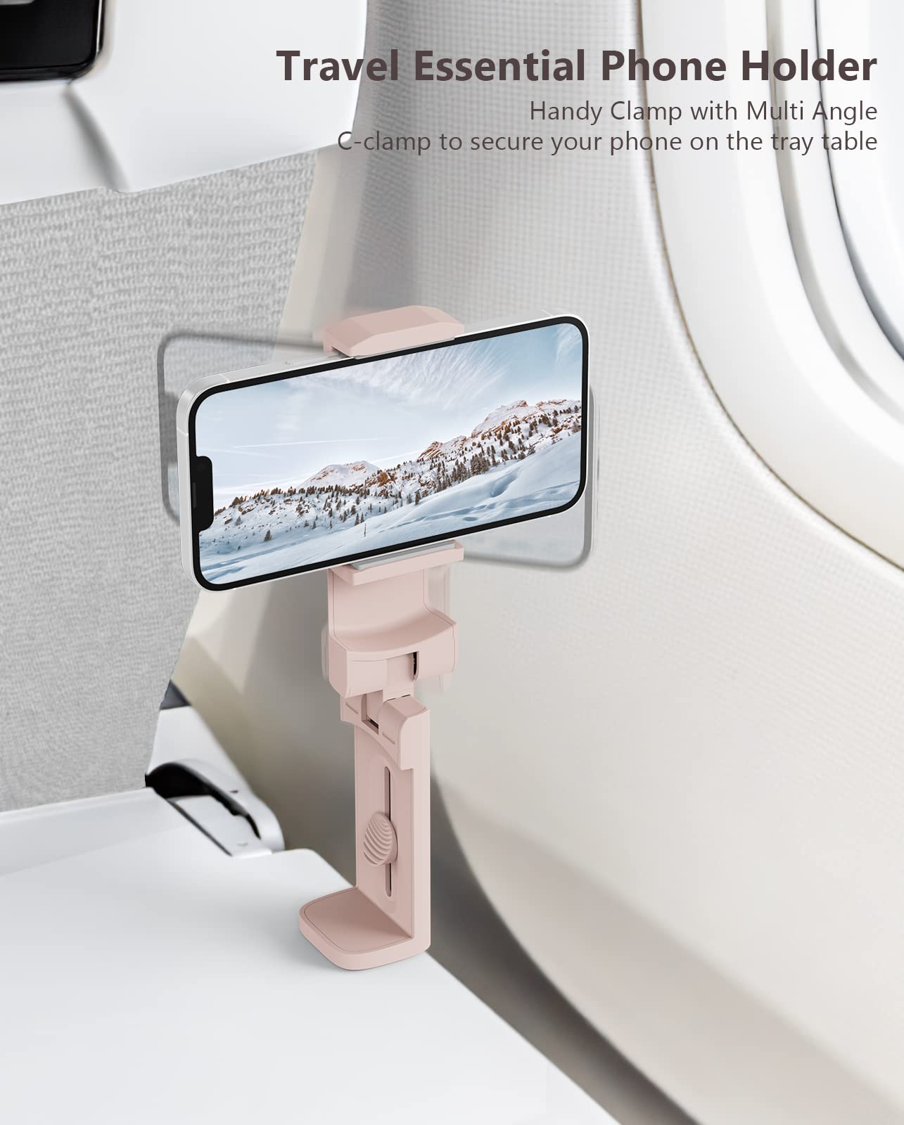 MiiKARE Travel Essentials Airplane Phone Holder, Universal Handsfree Phone Mount for Flying with 360 Degree Rotation, Travel Must Haves Phone Stand for Desk, Tray Table, Pink&Blue