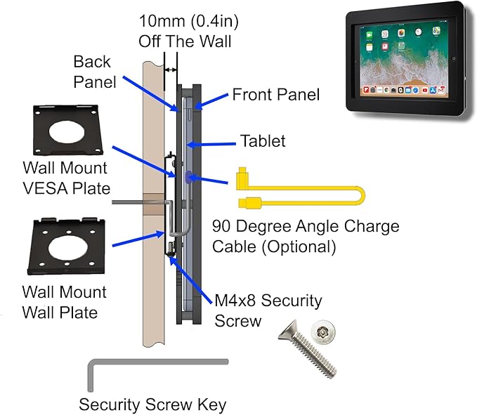 TABcare Anti-Theft Acrylic VESA Enclosure for Apple iPad Pro 13" 2024 with Free Wall Mount Kit & 90-Degree Angle USB C Cable (iPad Pro 13" 2024, White)