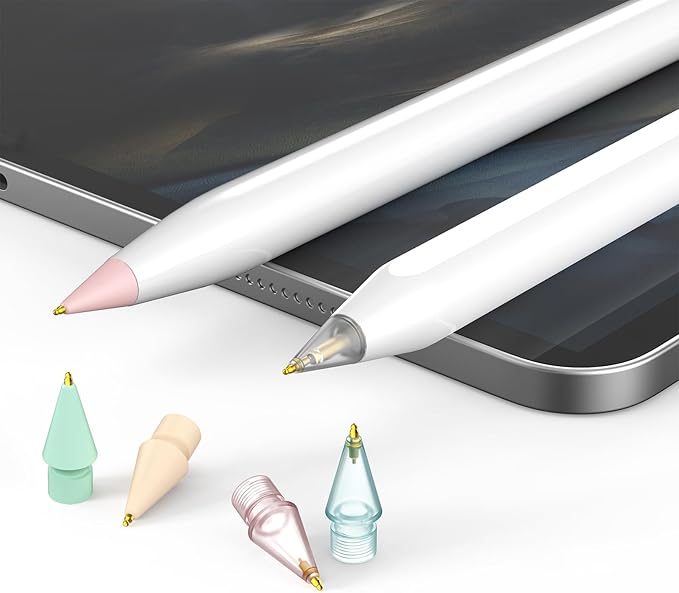 6 Pack Fine Point Replacement Tips Compatible with Apple Pencil 2nd Generation, Apple Pencil 1st Generation & Apple Pencil USB-C Colorful Nibs (Original/Clear/Clear Pink/Clear Blue)