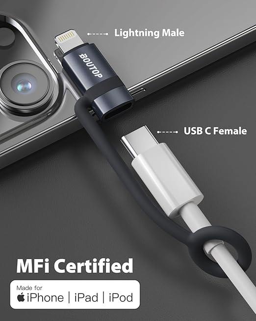[MFi Certified] 3A 36W USB C to Lightning Adapter, USBC to Lightning Adapter Support Data Sync/PD Fast Charging Compatible with iPhone iPad AirPods, with Anti-Lost Holder - 2 Pack