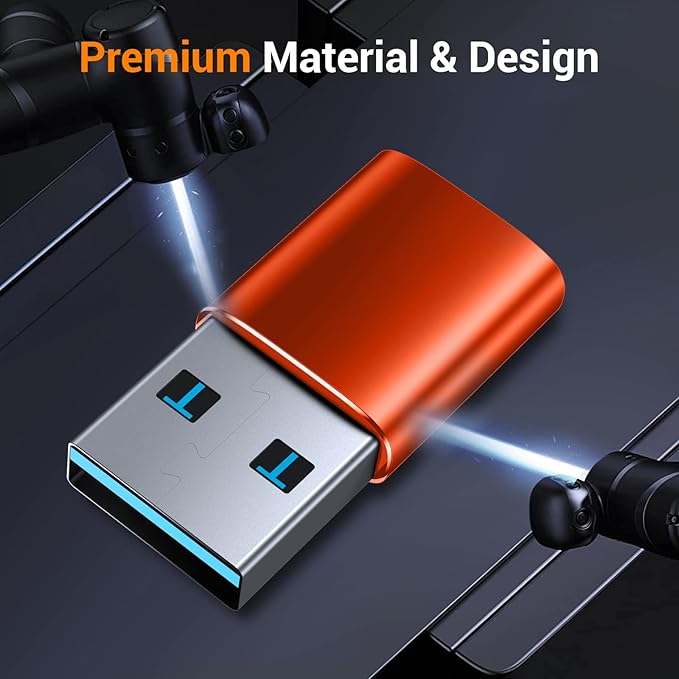 𝟒𝐏𝐚𝐜𝐤 𝐔𝐩𝐠𝐫𝐚𝐝𝐞𝐝 USB to USB C Adapter,USB C Male to USB 3.0 Female OTG Converter for iPhone 16 15 14 13 Plus Pro Max,Apple Watch,Airpods,S24 Ultra, Gender Changers OTG Adapters - Orange