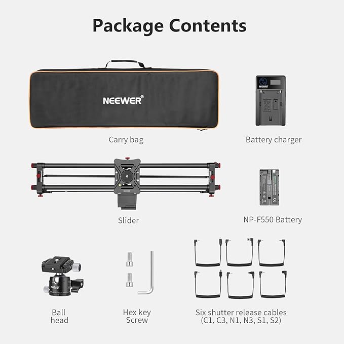 NEEWER 39.4”/100cm Motorized Camera Slider, App Wireless Control Carbon Fiber Dolly Rail Slider, Support Video Mode, Time Lapse Photography, Horizontal, Tracking and 120° Panoramic Shooting (ER1-100)