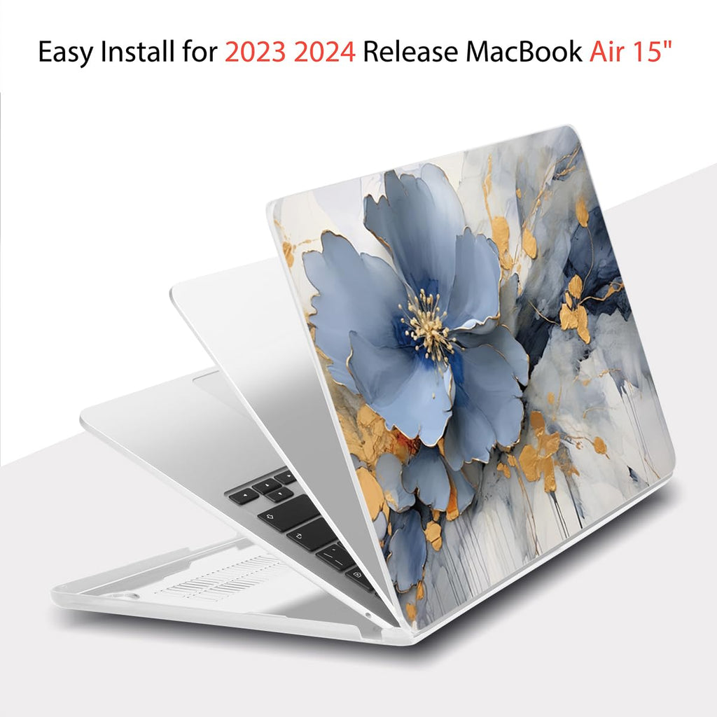 Teryeefi Compatible with A2941 M2/A3114 M3 MacBook Air 15 inch CaseRelease 2023 2024,Design Protective Slim Cover + Keyboard Cover + OTG Adapter for 15.3 inch MacBook Air Liquid Retina, Art Florals