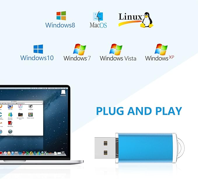 KOOTION Flash Drive 16GB 10 Pack USB 2.0 Thumb Drive Capped Memory Stick Jump Drive, Blue