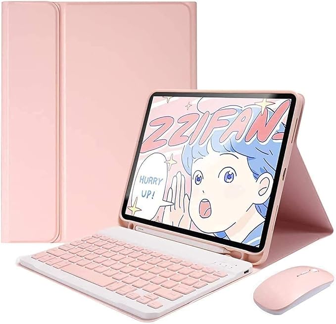 AnMengXinLing Keyboard Case for iPad 11th(A16)/iPad 10th Generation 2022 with Mouse Detachable Wireless Bluetooth Keyboard Pencil Holder Slim Leather Cover for iPad11/iPad10, Pink