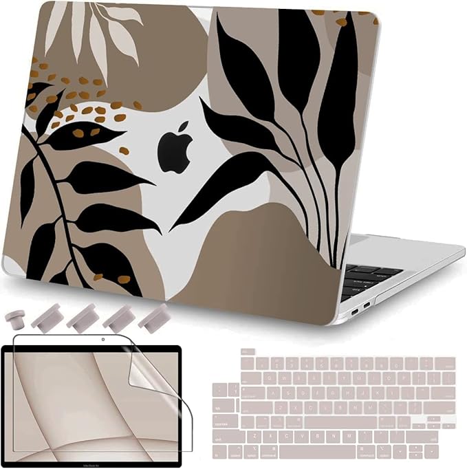 Teryeefi Compatible with MacBook Pro 13 inch Case 2020 2021 2022 2016-2019 Model M1 & M2 A2338 A2251 A2289, Hard Shell Keyboard Cover for Touch Bar, Tropical Leaf, Leaves