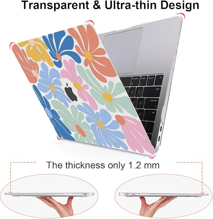 for MacBook Air 13 inch Case 2021 2020 2019 2018 A2337 M1 A2179 A1932 Cover with Touch ID, Crystal Plastic Printed Pattern Hard Shell Case Keyboard Skin Screen Protector, Colorful Flowers