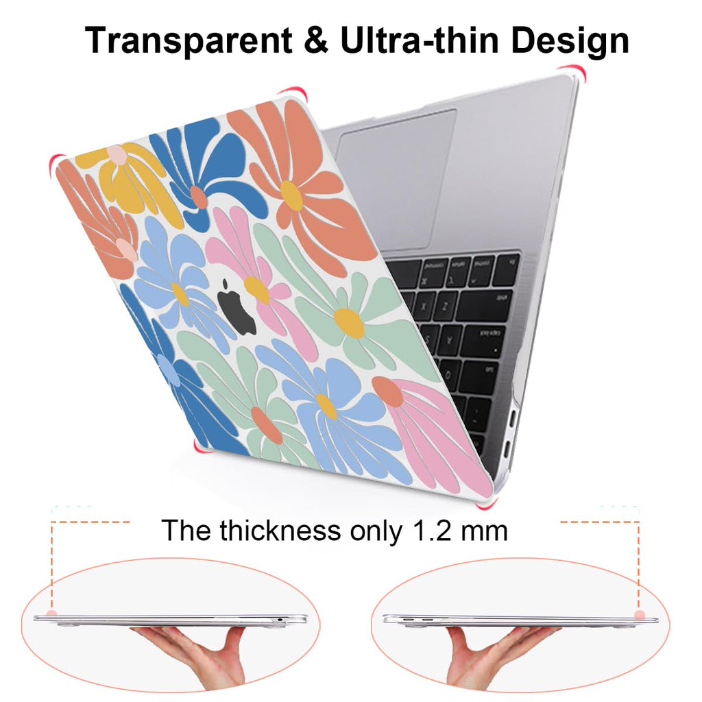 LCMOCICO for MacBook Air 13 inch Case 2021 2020 2019 2018 A2337 M1 A2179 A1932 Cover with Touch ID, Crystal Plastic Printed Pattern Hard Shell Case Keyboard Skin Screen Protector, Colorful Flowers