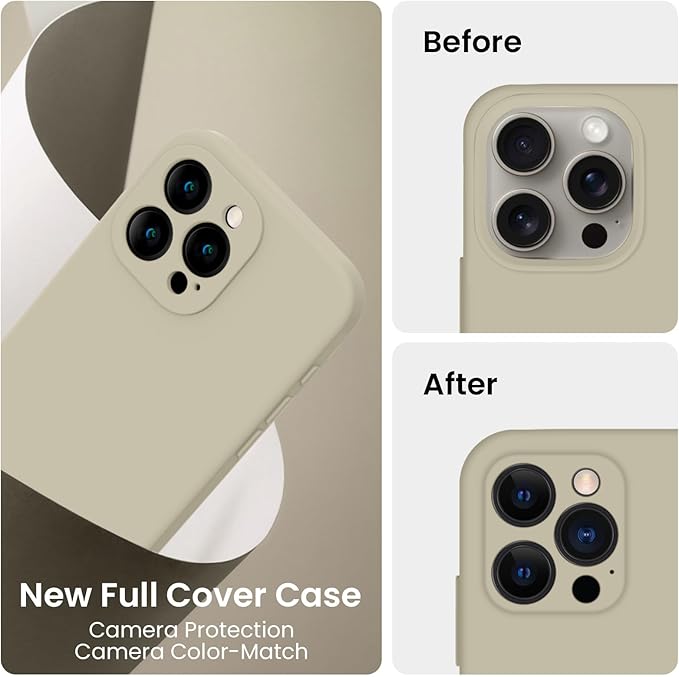 FireNova Designed for iPhone 15 Pro Max Case, Silicone Upgraded [Camera Protection] Phone Case with [2 Screen Protectors], Soft Anti-Scratch Microfiber Lining Inside, 6.7 inch, Khaki