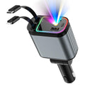 4 in 1 Retractable Car Chargers with Starlight, 66W USB C Fast Car Charger Adapter with 2 USB Ports Car Phone Chargers for All iPhone 16/15/14/13/12/11 and for All Android (Dark Grey - RedLight)