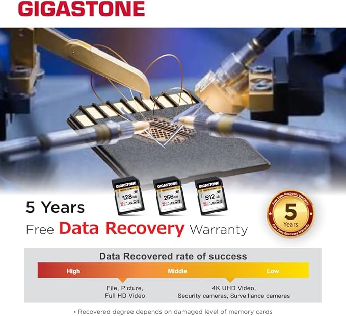 [5-Yrs Free Data Recovery] GIGASTONE 512GB SD Card, 4K Camera Pro MAX, A2 4K SDXC Memory Card High Speed 4K UHD Video Compatible with Canon Kodak Digital Camera, with 1 Mini case