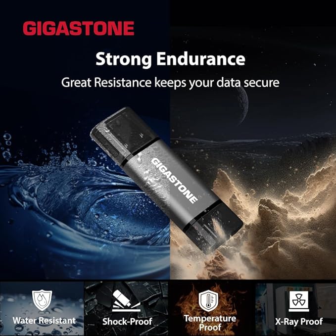 GIGASTONE 16GB Dual Flash Drive (2 Pack) Z40 USB 3.2 Gen 1, 2-in-1 Type-A & Type-C, 100MB/s Ultra Fast, Head Cap Design, Plug & Play for Smartphone/PC/Mac/TV/Car Audio, USB 2.0/3.0/3.1 Compatible
