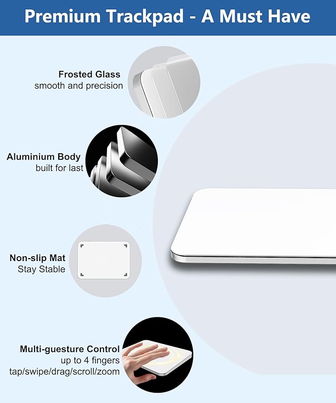 Wireless Trackpad for Mac and Windows - Multi-Touch Surface High Precision Track Pad, Multi-Gesture Touchpad Mouse Compatible with Apple MacBook iMac and Windows 10/11 PC Laptop Desktop Computer