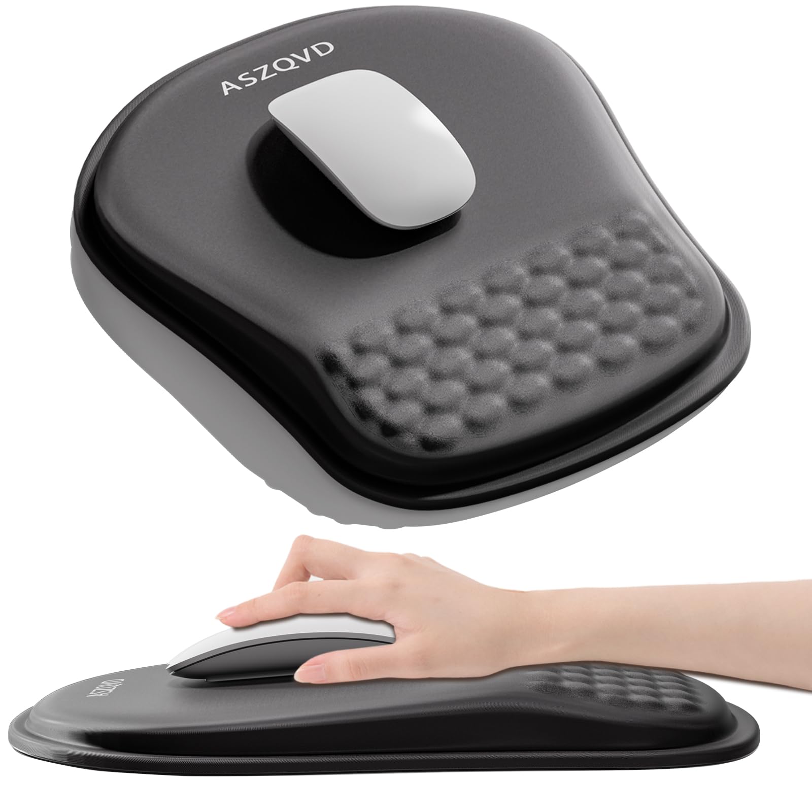 Aszqvd Mouse Pad with Wrist Rest, Ergonomic Mousepads with Wrist Support, Soft Lycra Fabric Memory Foam Office Desk Accessories for Comfort/Pain Relief/PC Gaming/Computer/Laptop (Black)