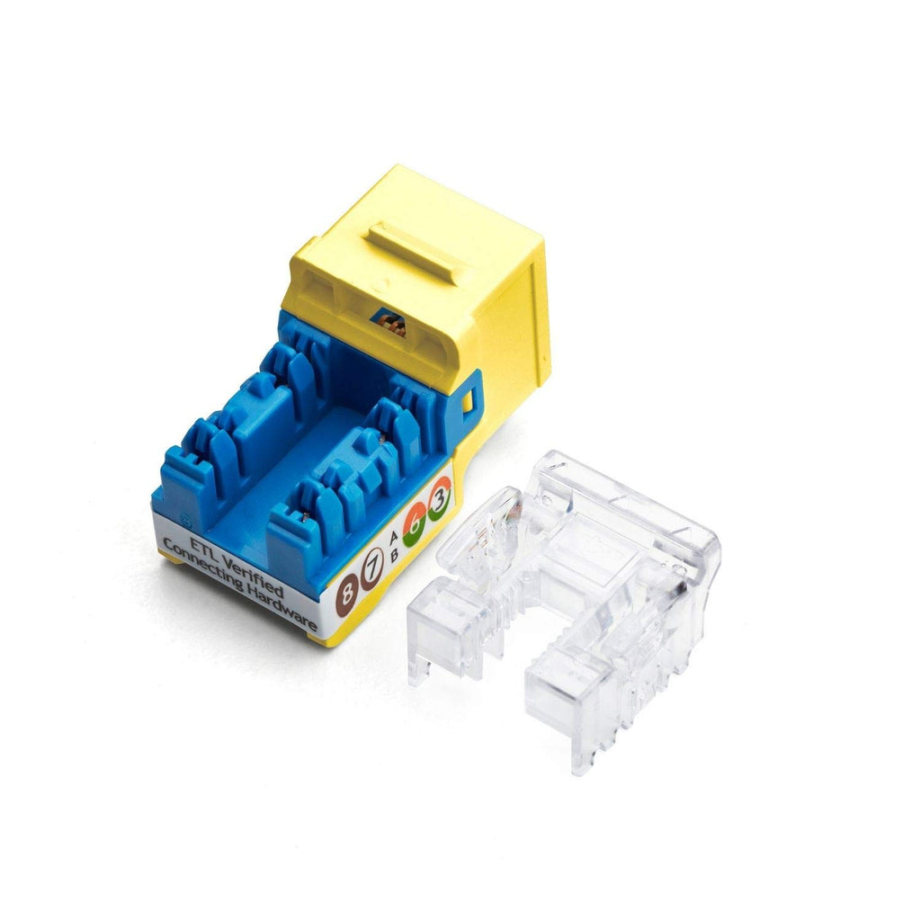 TRUE CABLE Cat6A Unshielded (UTP) Keystone Jack, 90-Degree Punch-Down RJ45 Female Module, PoE++ 4PPoE, UL Listed & TIA Certified, Yellow, 12 Pack