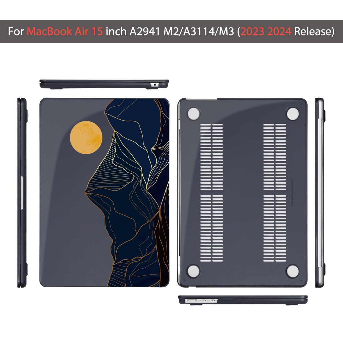 Teryeefi Compatible with MacBook Air 15 inch Case A2941 M2 A3114 M3 Release 2023 2024,Design Pattern Slim Cover + Keyboard Cover + OTG Adapter for 15.3 inch MacBook Air Liquid Retina, Mountain Line
