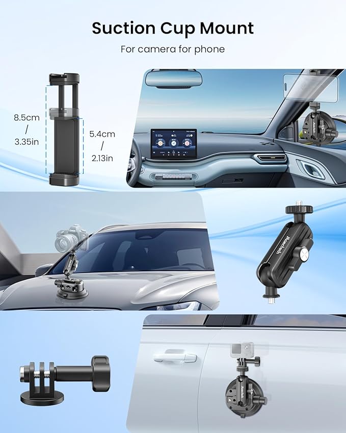 4" Suction Cup Mount with Magic Arm for Car Camera Mount for Go pro Windshield Phone Holder for Insta 360 Action Camera Accessories