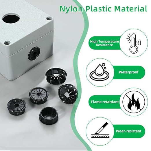 30PCS Cable Grommets, 3/4"(19mm) Desk Hole Cover Petal Shaped Buckle Type Nylon Snap Bushing Grommet, Wire Hole Cover Insert for Cables and Cords Management and Protection of Cabinet, Black