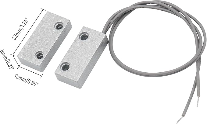 Magnetic Reed Switch Wired Surface Mount Normally Open NO Contact Sensor Alarm Magnetic Door Switch with 2 Wires, Zinc Alloy Sliver, MC-51