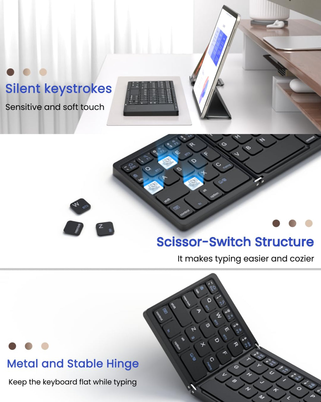 Artciety Foldable Bluetooth Keyboard, Folding Portable Wireless Keyboard with touchpad,Travel Pocket Keyboard for iOS Android Windows Mac Smartphone Tablet & Laptop, Sync Up to 3 Devices, Black